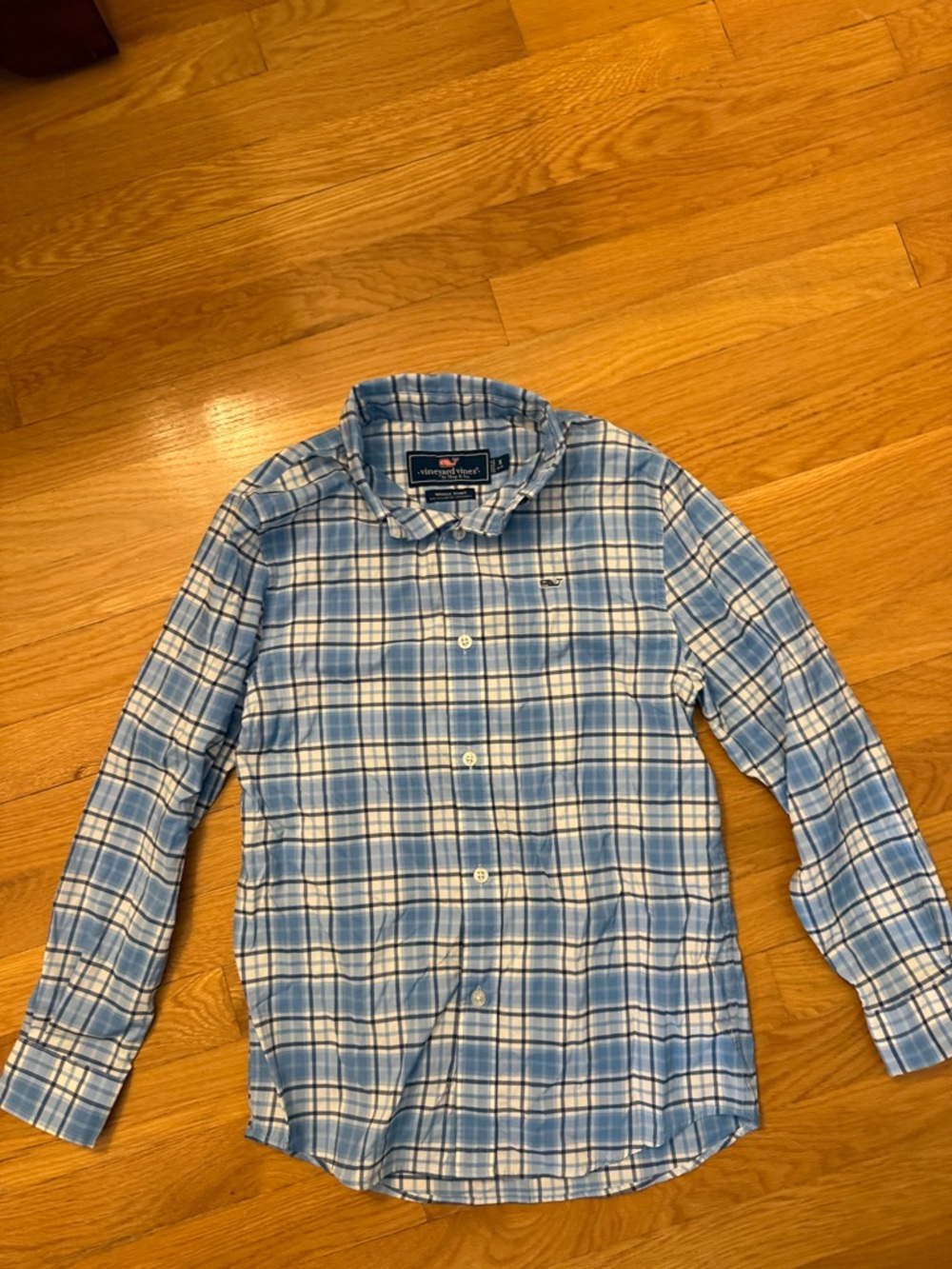 Vineyard Vines Light Blue and White Plaid Button-Down Shirt, performance boys Sm